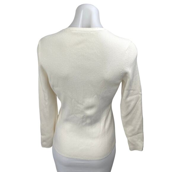 Abercrombie & Fitch Cream Ribbed Knit Long Sleeve Button Up Cardigan Sweater M - Picture 2 of 4